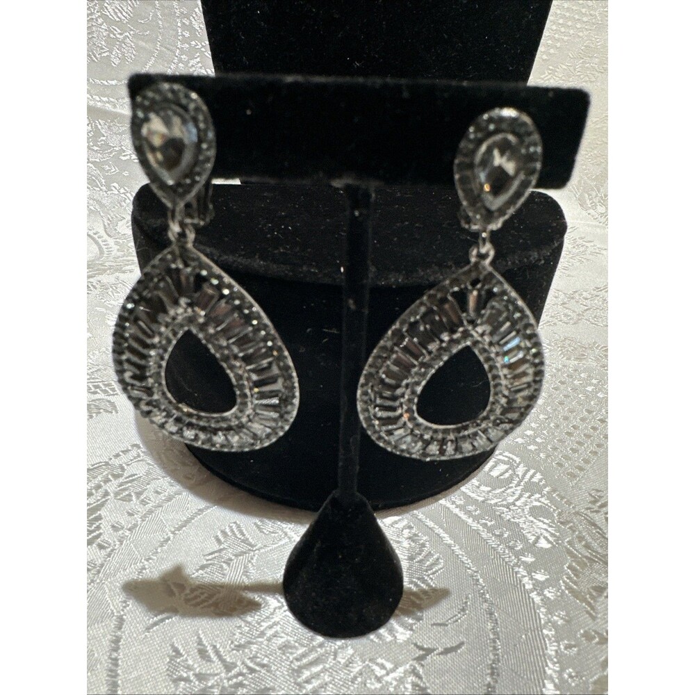 Dangle Clip Black Rhinestone Earrings